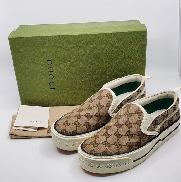 Gucci Tennis Slip On GG Canvas Sneakers. - Picture 1 of 12